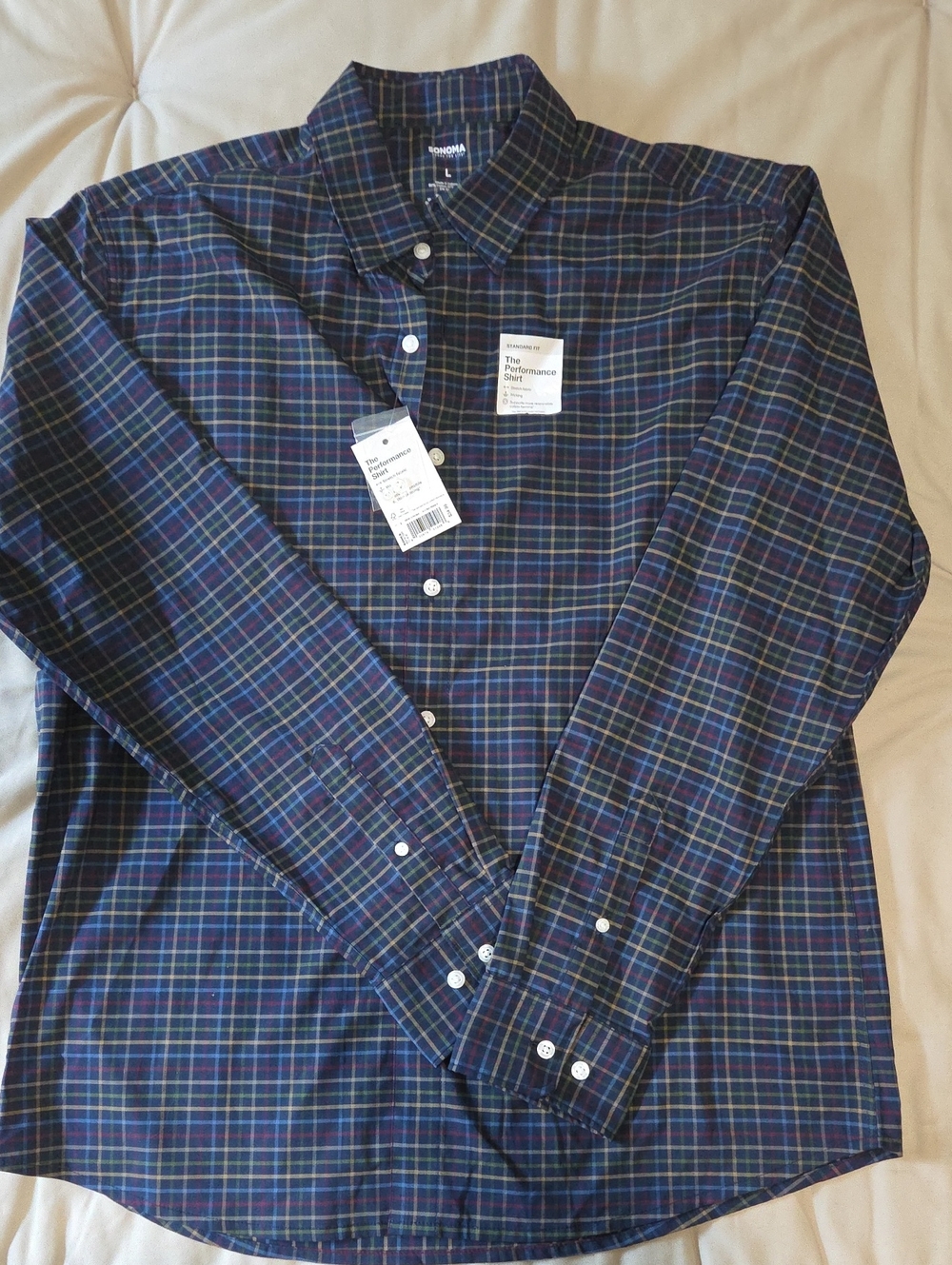 Navy and Green Plaid Button-Down Shirt